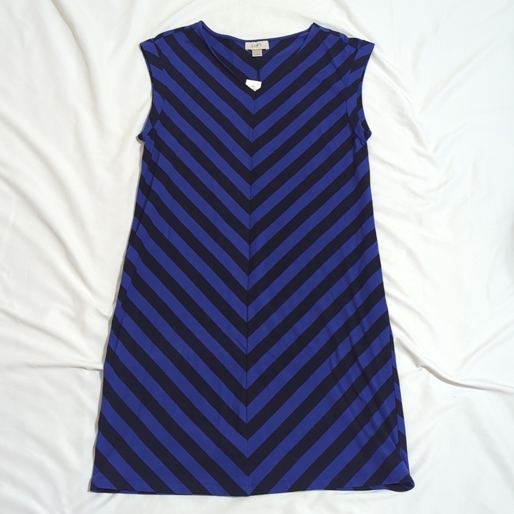 LOFT Women's Striped V Neck Dress, Color Purple/Black Size S